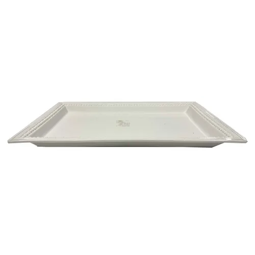 White Ceramic Tray with Beaded Edge - TR443