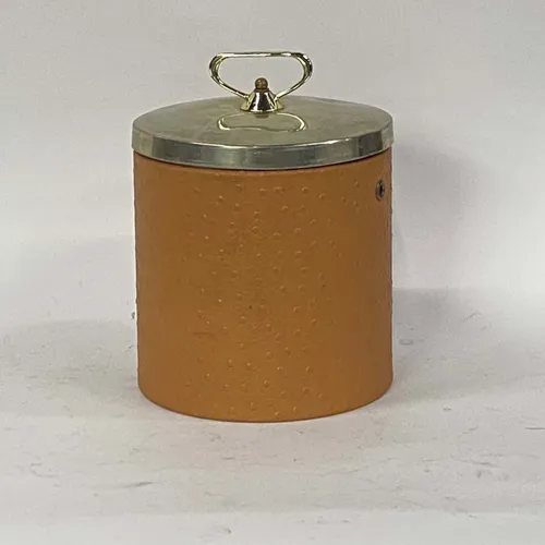 Dotted Leather Ice Bucket & Brass Top & Handle - KT161