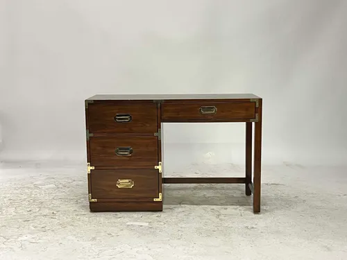 Walnut & Brass 4-Drawer Campaign Desk