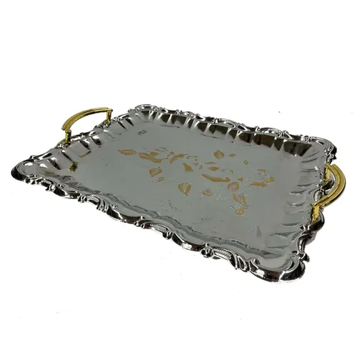 Chrome & Gold Floral Engraved Tray - TR375