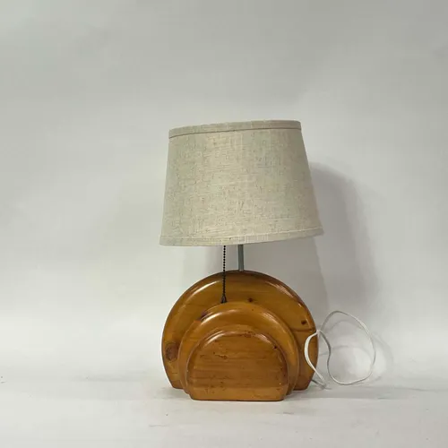 Vintage Layered Oak Table Lamp with Beige Shade - LI81