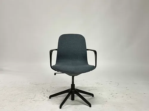 Blue Tweed & Black Steel Swivel Arm Chair