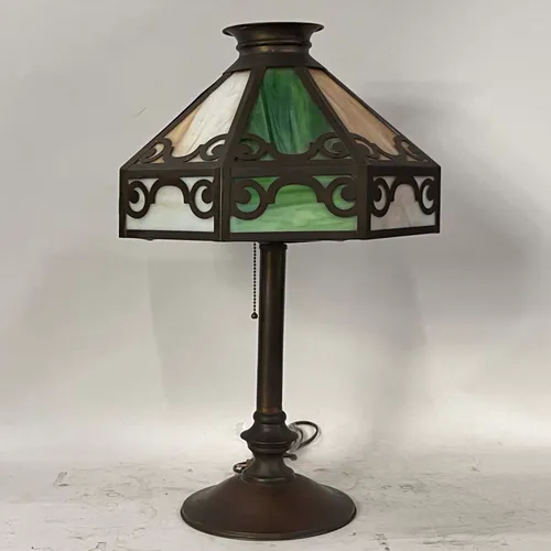 Vintage Bronze & Stained Glass Table Lamp - LI577