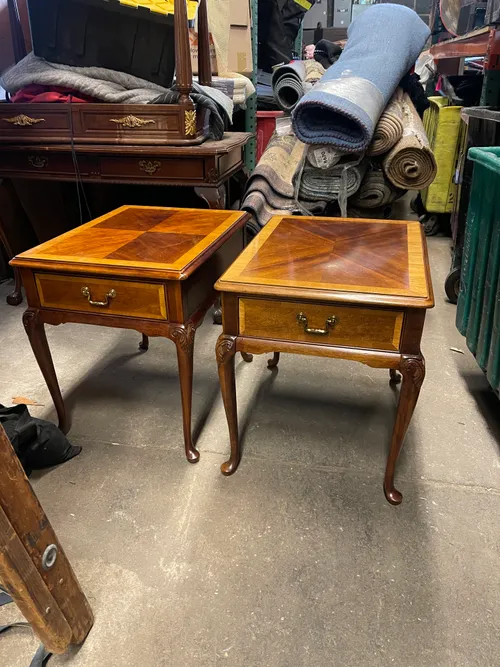 Mixed Wood Side Table with Bowed Legs 