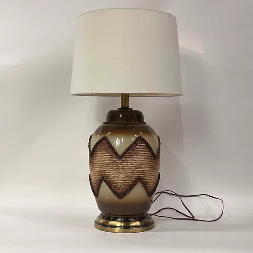 Brown Ceramic Zig Zag Table Lamp with White Shade - LI260