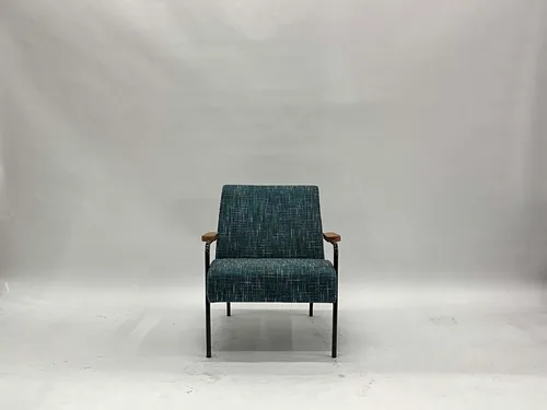 Blue Green Lounge Chair with Steel Frame & Wood Arms