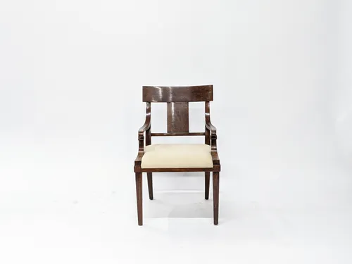 Antique Flame Walnut Empire Dining Armchair