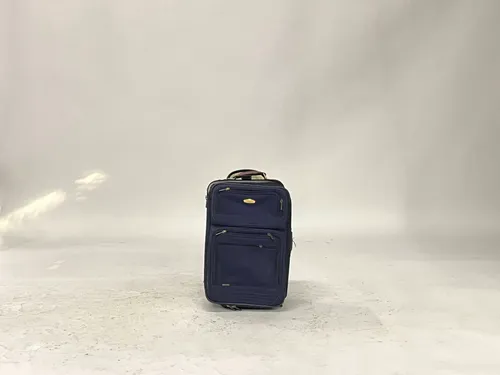 Navy Blue 5-Pocket Rolling Suitcase with Leather Handle