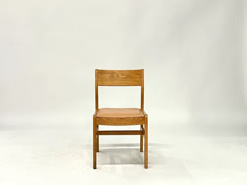 Oak School Side Chair with Peach Upholstered Cushion