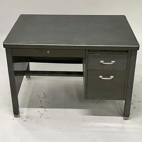 Vintage Mid-Century 2-Drawer Dark Gray Tanker Desk