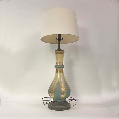 Light Blue & Gold Leaf Ceramic Table Lamp - LI266