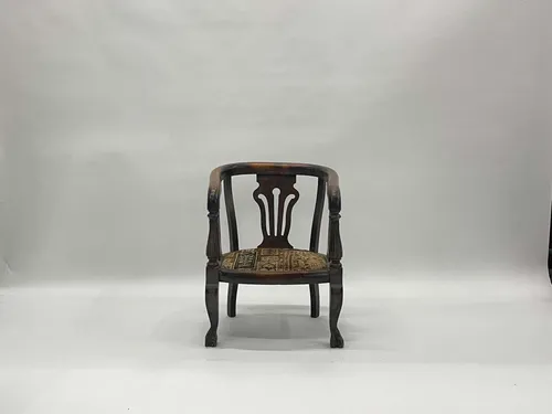 Clawfoot Fiddleback Armchair with Red Cushion