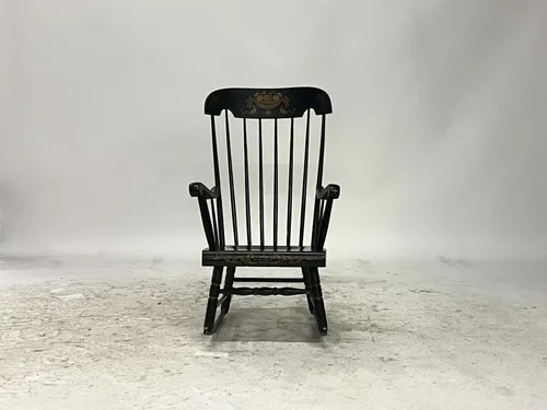 Black Wood Rocking Chair with Painted Gold Cornucopia Detail