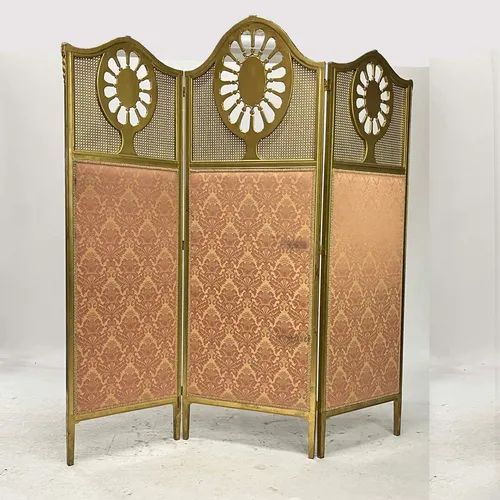Gold & Coral Pink Damask Upholstered Room Divider