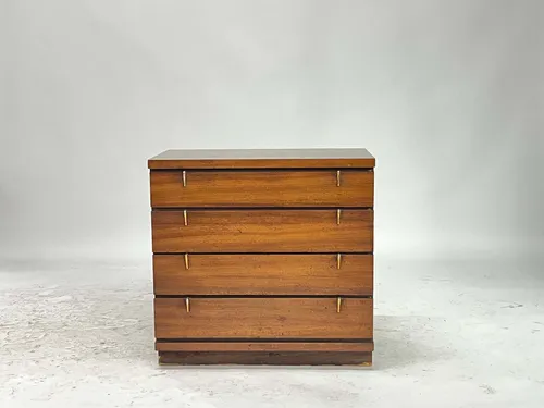 Vintage Walnut 4-Drawer Dresser with Vertical Brass Pulls