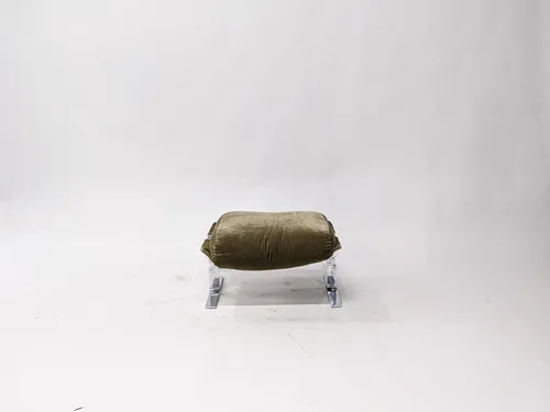 Olive Green Velvet & Steel Ottoman