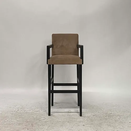 Brown Suede & Black Wood Bar Stool - SE2979