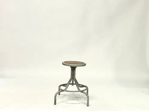 Round Gray Metal Swivel Counter Stool with Wood Seat