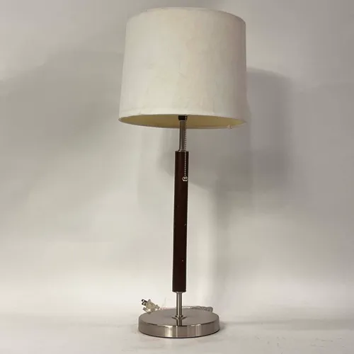Walnut & Steel Table Lamp with White Shade - LI217