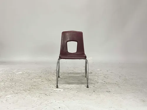 Plastic Maroon Stacking School Chair with Metal Legs & Open Back