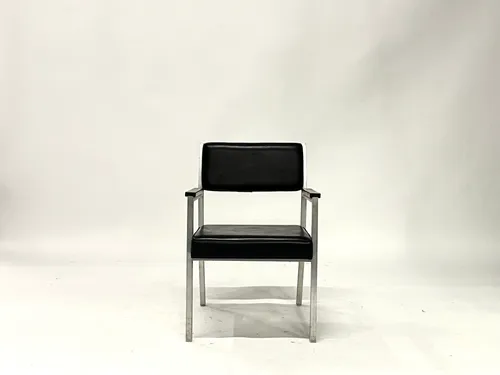 Modern Black Leather & Steel Chair with Black Armrests
