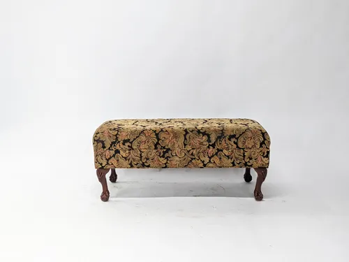 Black & Gold Floral Clawfoot Upholstered Bench