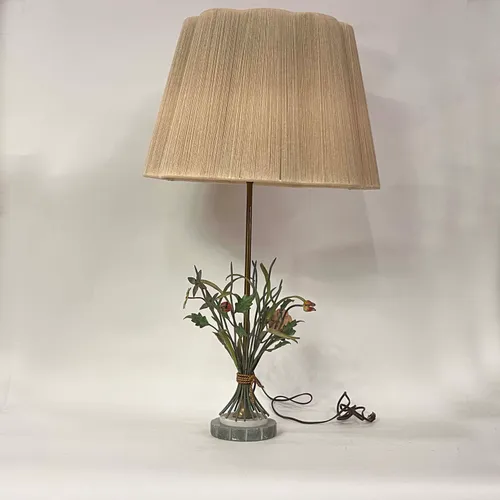 1960's Italian Tole Metal Bouquet Table Lamp with Silk String Shade - LI156