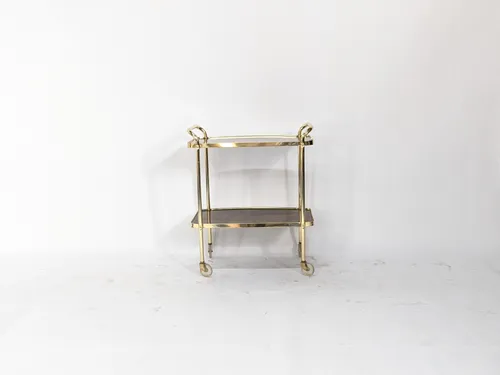 Polished Brass & Wood 2-Tier Bar Cart