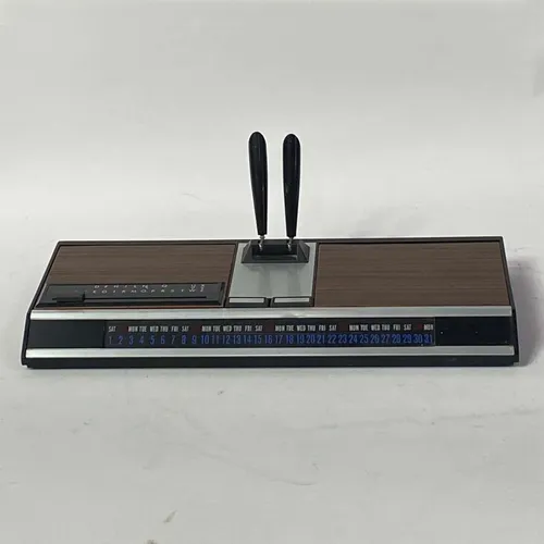 Vintage Wood & Silver Pen Holder With Daily Calendar - OFA604