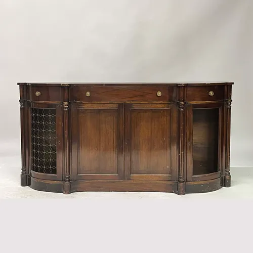 Traditional 3- Drawer Antique Wood Credenza with Iron Grill Doors
