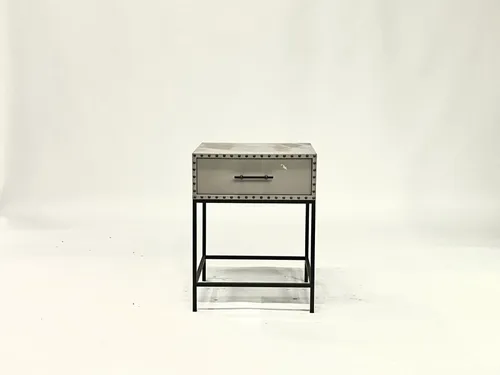 Gray & Black Metal Stud 1-Drawer Nightstand