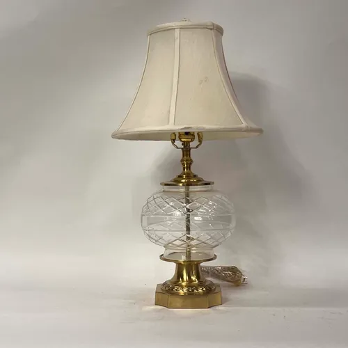 Antique French Baccarat Style Crystal Table Lamp with Brass Base - LI218