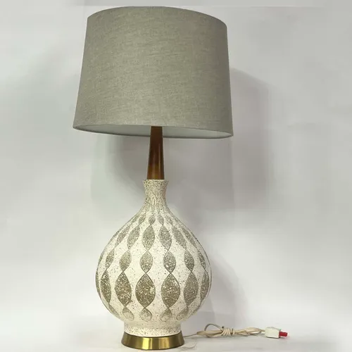 White & Beige Design Ceramic Table Lamp with Gray Shade - LI84