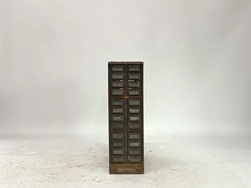 Vintage Metal & Wood Industrial Filing Card Cabinet