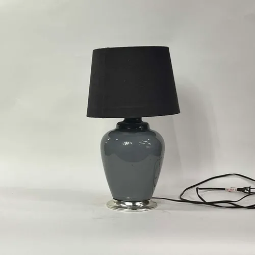 Gray & Silver Table Lamp with Black Shade - LI62