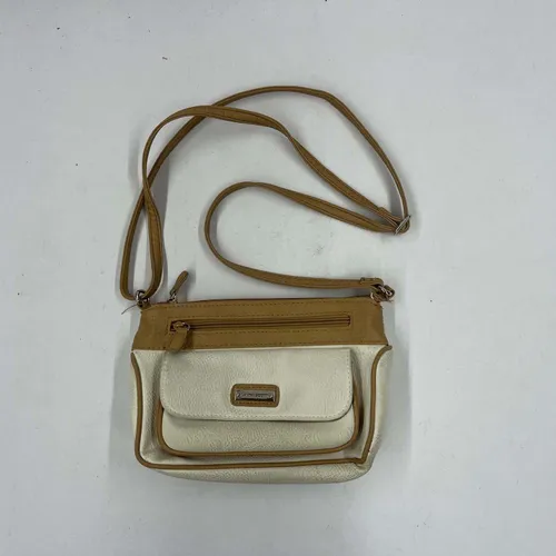 White Leather & Tan Hand Bag - A925