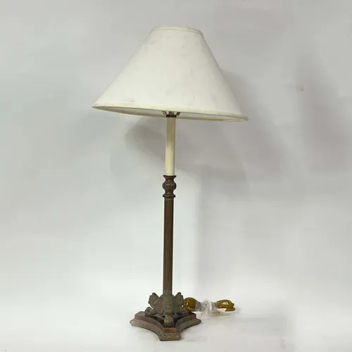 Tall Bronze Candlestick Table Lamp with White Shade - LI99