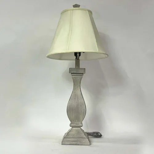 Gray Washed Wood Table Lamp with Cream Shade - LI102