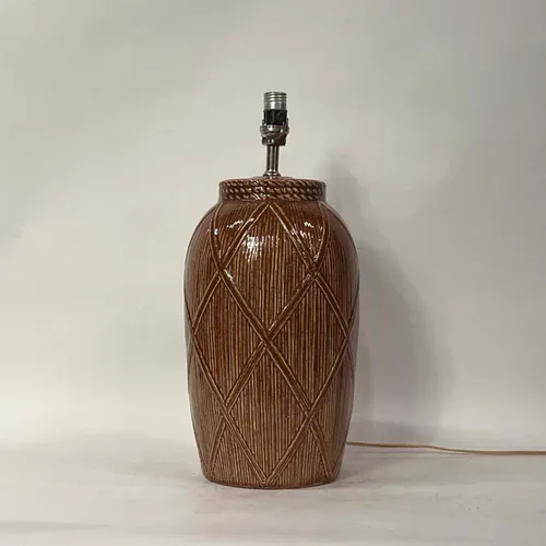 Brown Ceramic Crosshatch Table Lamp - LI332