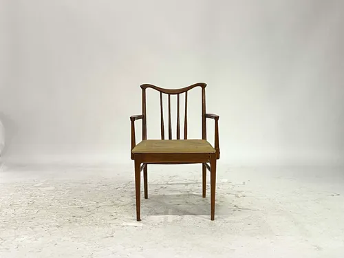 Mid-Century Modern Spindle Back Dining Armchair with Beige Upholstered Seat