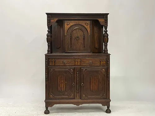 Antique French Carved Walnut Sideboard Cabinet with Brass Ring Pulls
