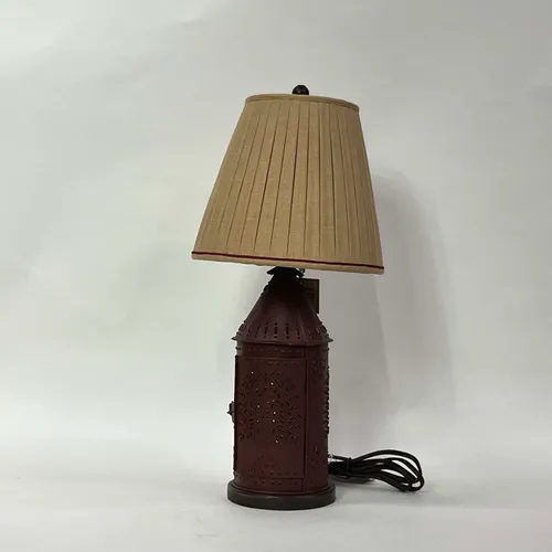 Rustic Red Perforated Tin Table Lamp with Pleated Shade - LI64