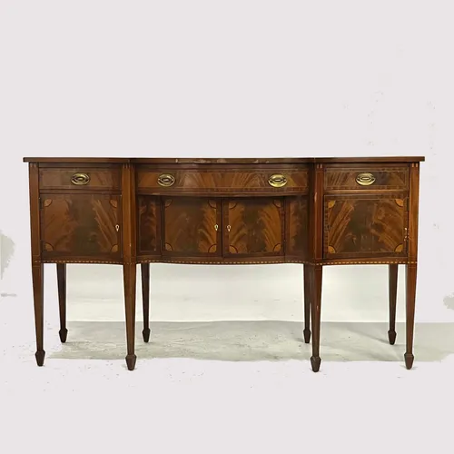 Antique Mahogany Veneer Sideboard with Brass Oval Pulls