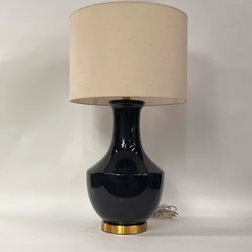 Navy Blue Table Lamp with Gold Base & Beige Shade - LI248