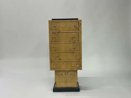 Vintage Wood Veneer & Black 5-Drawer Podium Dresser