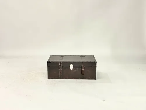 Dark Brown Leather Footlocker Trunk with Buckle Straps