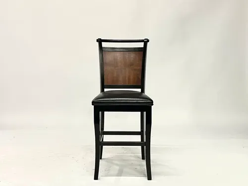 Black Painted Wood Veneer Bar Stool with Black Upholstered Seat