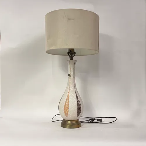 Vintage Mid-Century Modern White & Orange Ceramic Table Lamp - LI199