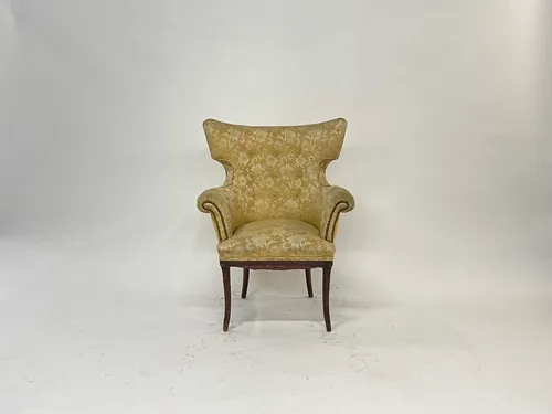 Mustard Yellow Floral Print Butterfly Wingback Chair