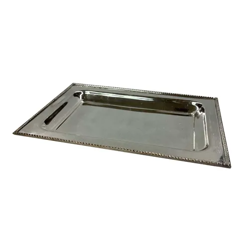 Silver Rectangle Tray with Braided Edge - TR394